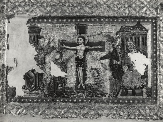 Anonimo — Anonimo senese - sec. XIII - Paliotto del 1215: Crocifissione di Cristo — particolare, dopo il restauro del 1973